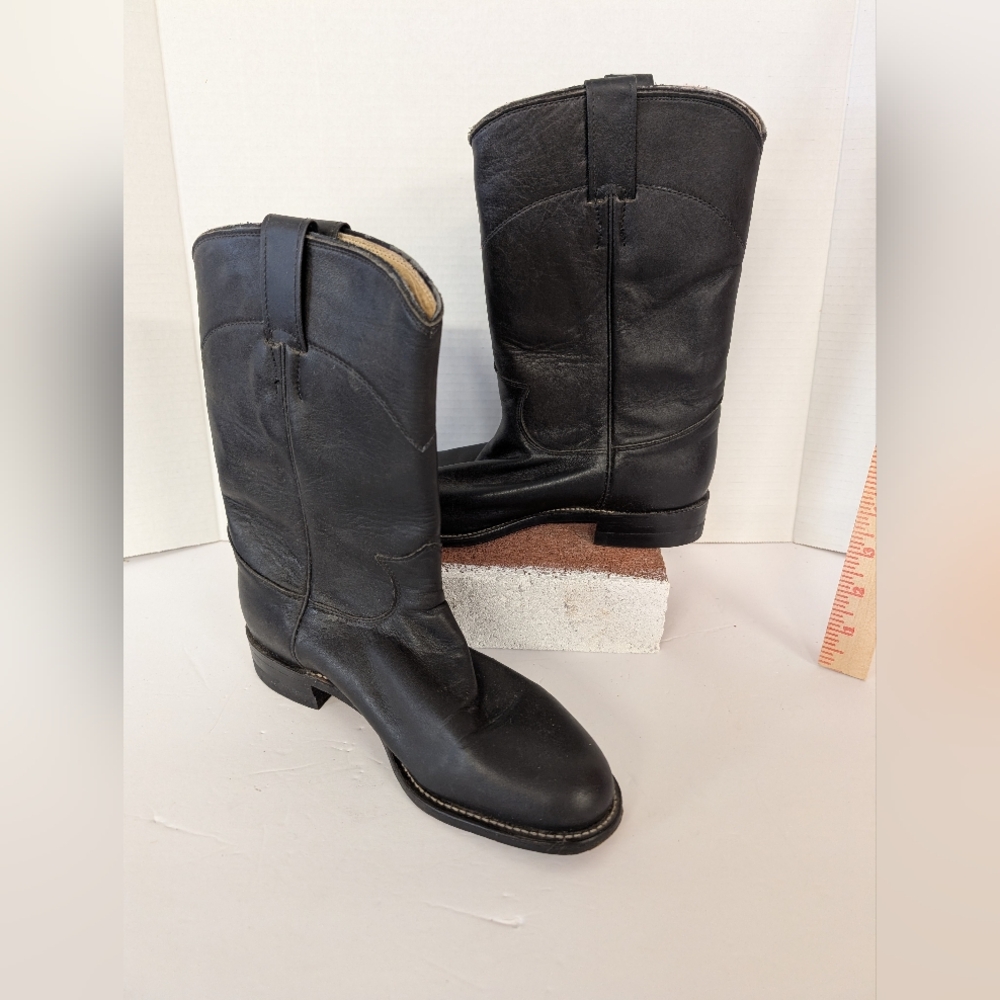 Justin Black Tan Leather Western Roper Style Boots Size 6